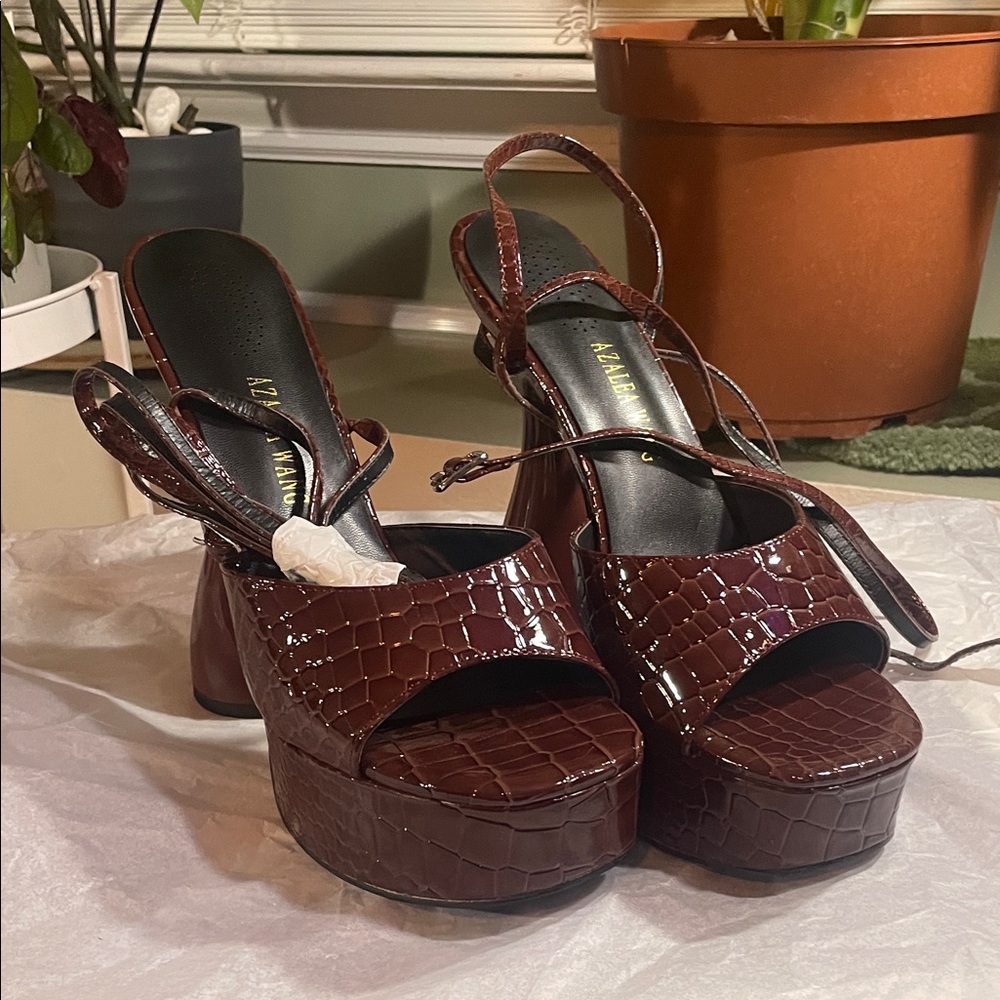 Faux croc strap up sandals